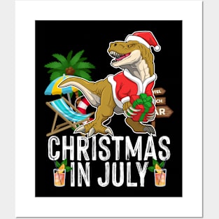 Kids Christmas In July Boys Toddler T Rex Dinosaur Posters and Art